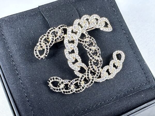 Chanel Black and White Crystal Brooch