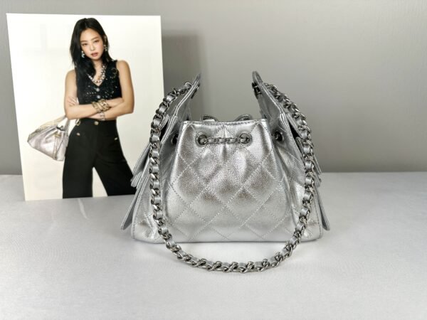 Chanel 26C Silver Caviar Mini 25 with Ruthenium Hardware