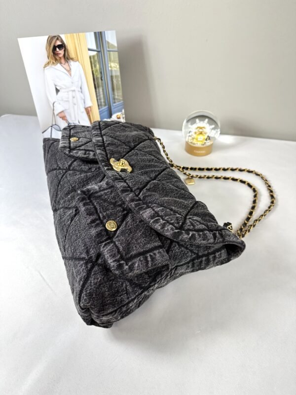 Chanel 25K Black Denim Maxi Hobo Bag
