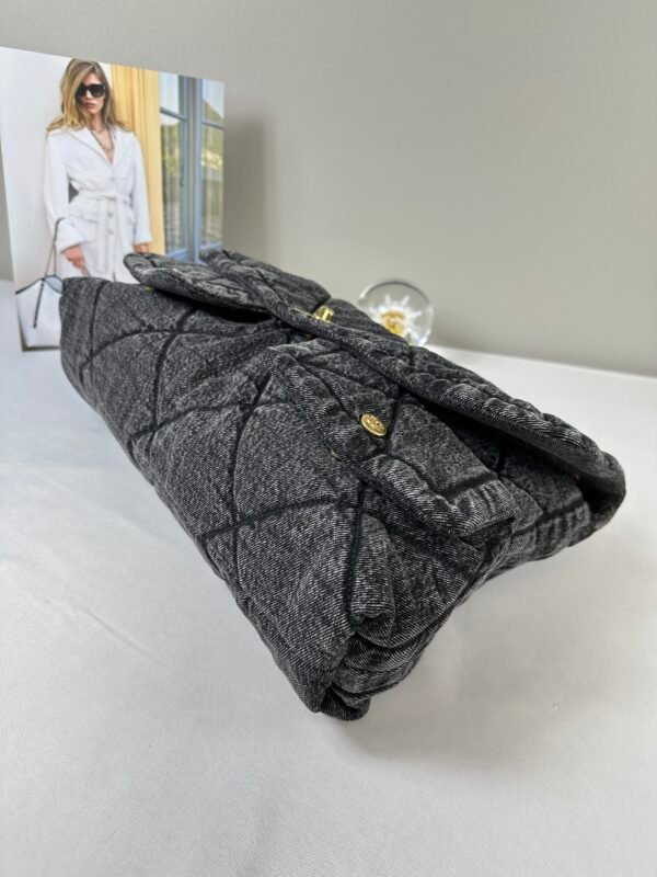 Chanel 25K Black Denim Maxi Hobo Bag