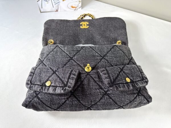 Chanel 25K Black Denim Maxi Hobo Bag
