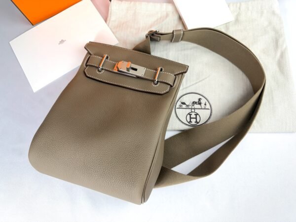 Hermès Etoupe Togo Leather Hac a Dos PM Backpack with Palladium Hardware