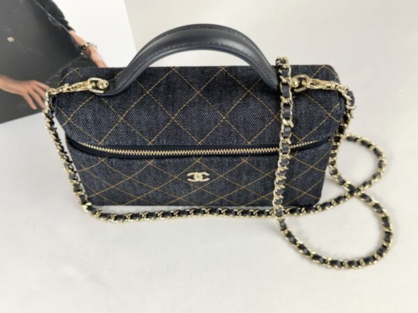 Chanel 26P Dark Blue Denim Slim Vanity with Light Gold Hardware