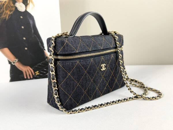 Chanel 26P Dark Blue Denim Slim Vanity with Light Gold Hardware
