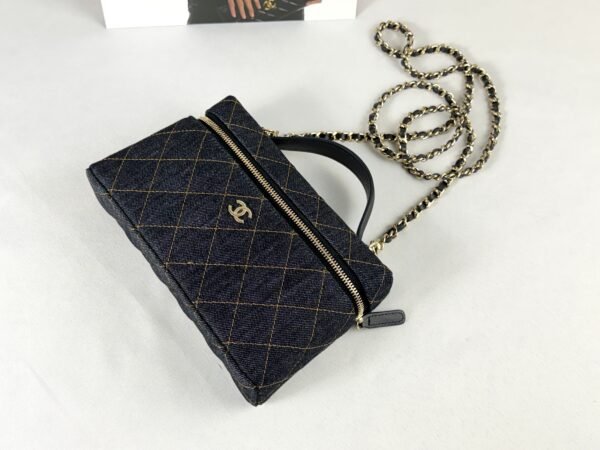 Chanel 26P Dark Blue Denim Slim Vanity with Light Gold Hardware