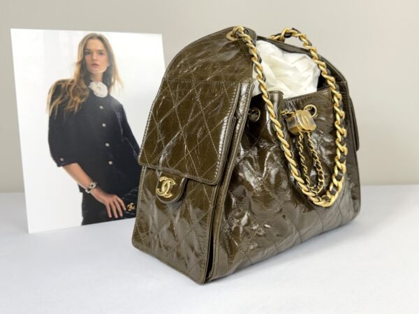 Chanel 26P Crumpled Khaki Calfskin Small 25