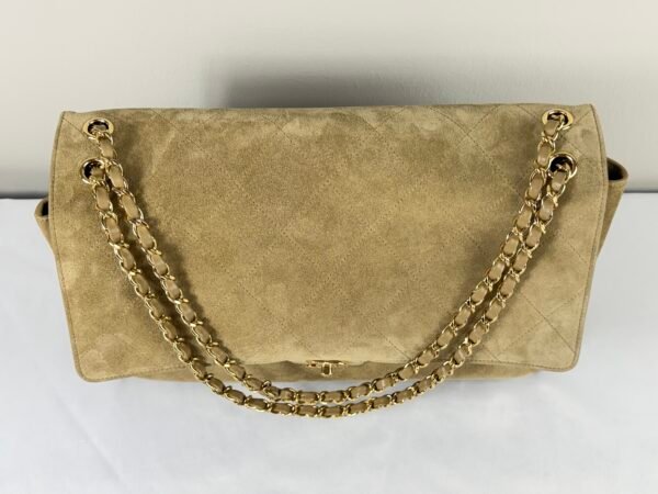 Chanel 26S Beige Suede Maxi Flap Bag