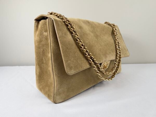 Chanel 26S Beige Suede Maxi Flap Bag