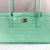 Chanel 26S Green Croc Print Shopping Tote