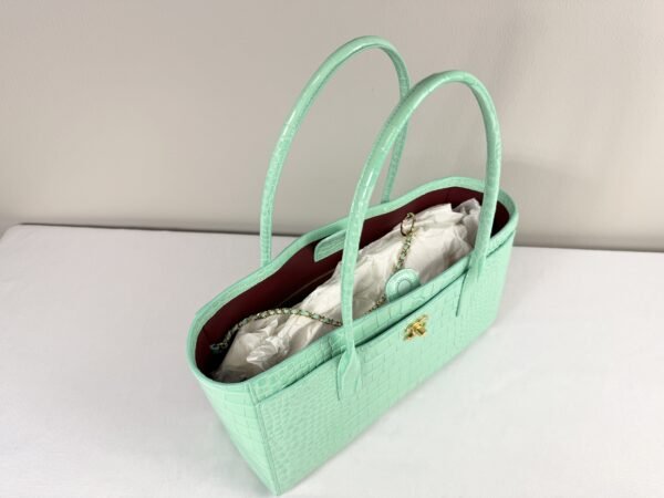 Chanel 26S Green Croc Print Shopping Tote