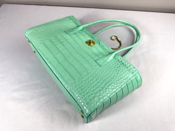 Chanel 26S Green Croc Print Shopping Tote