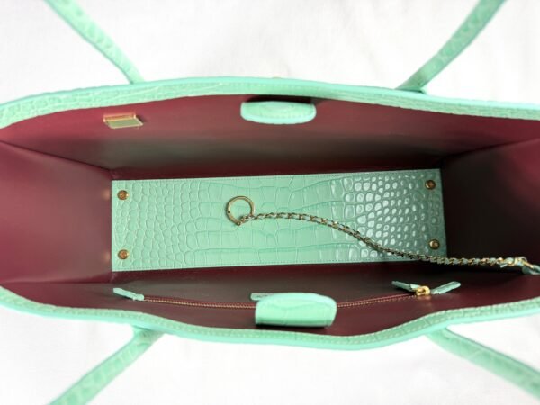 Chanel 26S Green Croc Print Shopping Tote