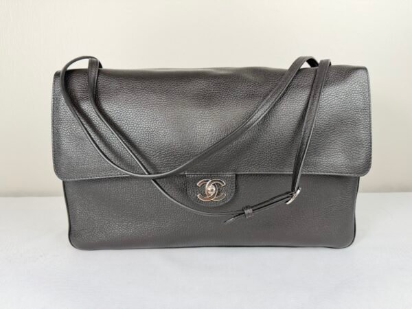Chanel 26S Black Calfskin Preppy Coco Maxi Flap Bag