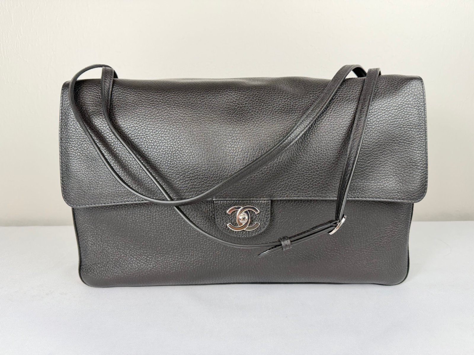 Chanel 26S Black Calfskin Preppy Coco Maxi Flap Bag