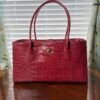 Chanel 26S Burgundy Croc Print Calfskin Shopping Tote