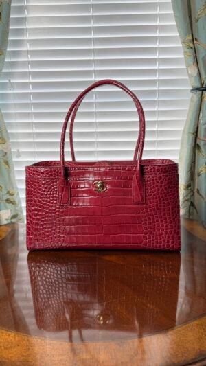 IMG_1820 Chanel 26S Burgundy Croc Print Calfskin Shopping Tote