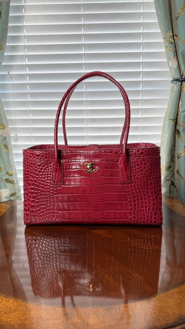 Chanel 26S Burgundy Croc Print Calfskin Shopping Tote