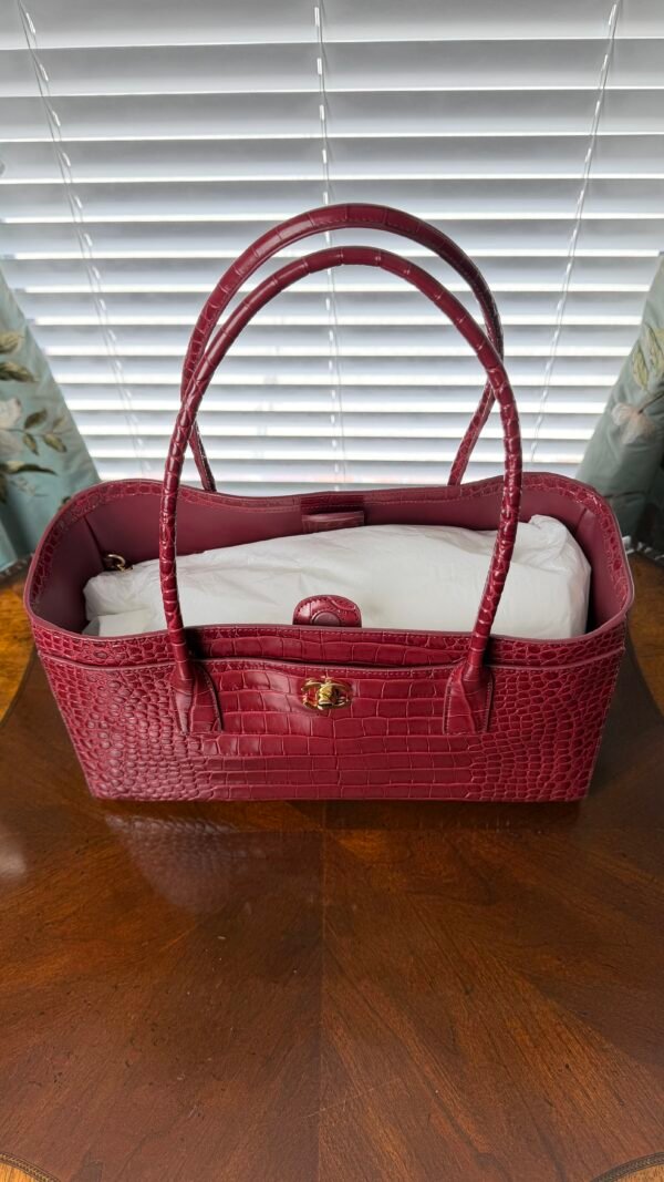 Chanel 26S Burgundy Croc Print Calfskin Shopping Tote