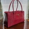 Chanel 26S Burgundy Croc Print Calfskin Shopping Tote