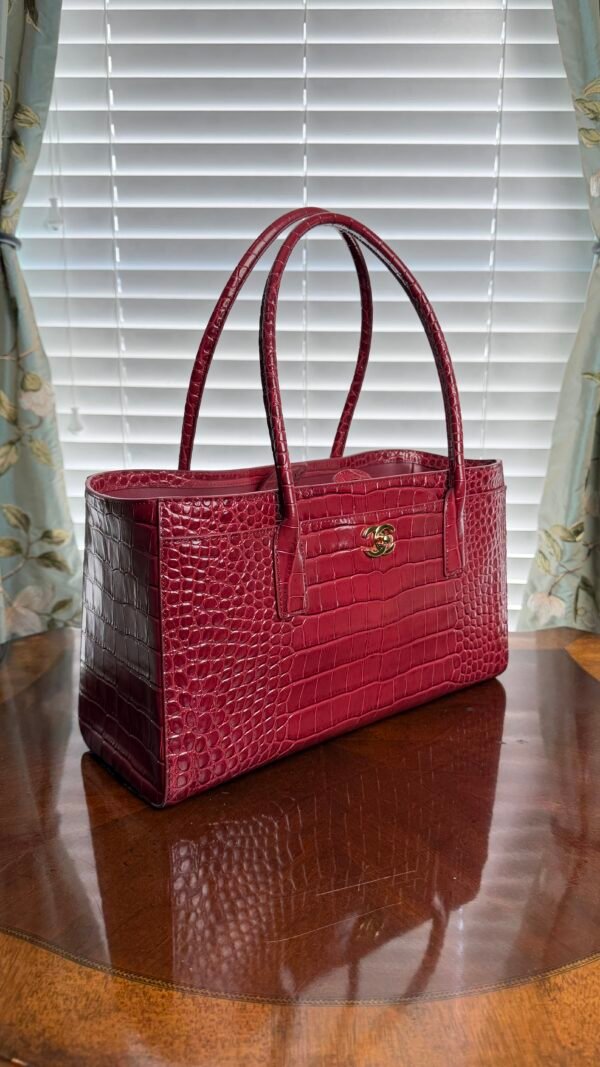 Chanel 26S Burgundy Croc Print Calfskin Shopping Tote