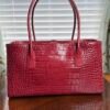 Chanel 26S Burgundy Croc Print Calfskin Shopping Tote