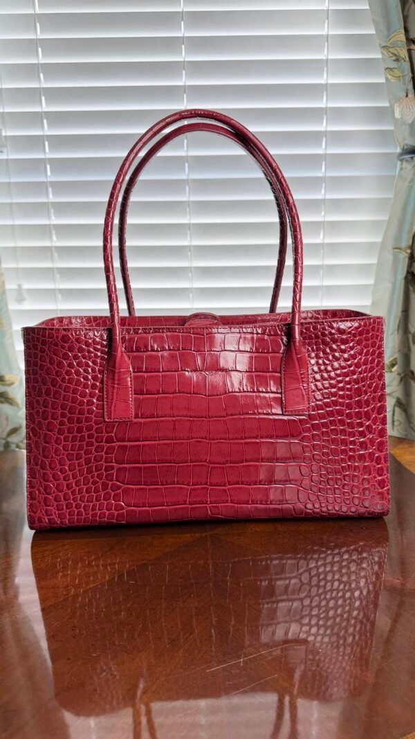 Chanel 26S Burgundy Croc Print Calfskin Shopping Tote