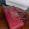 Chanel 26S Burgundy Croc Print Calfskin Shopping Tote