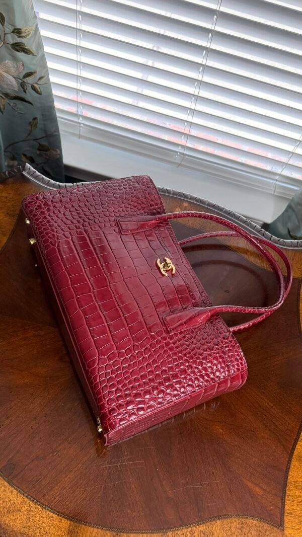 Chanel 26S Burgundy Croc Print Calfskin Shopping Tote