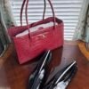 Chanel 26S Burgundy Croc Print Calfskin Shopping Tote