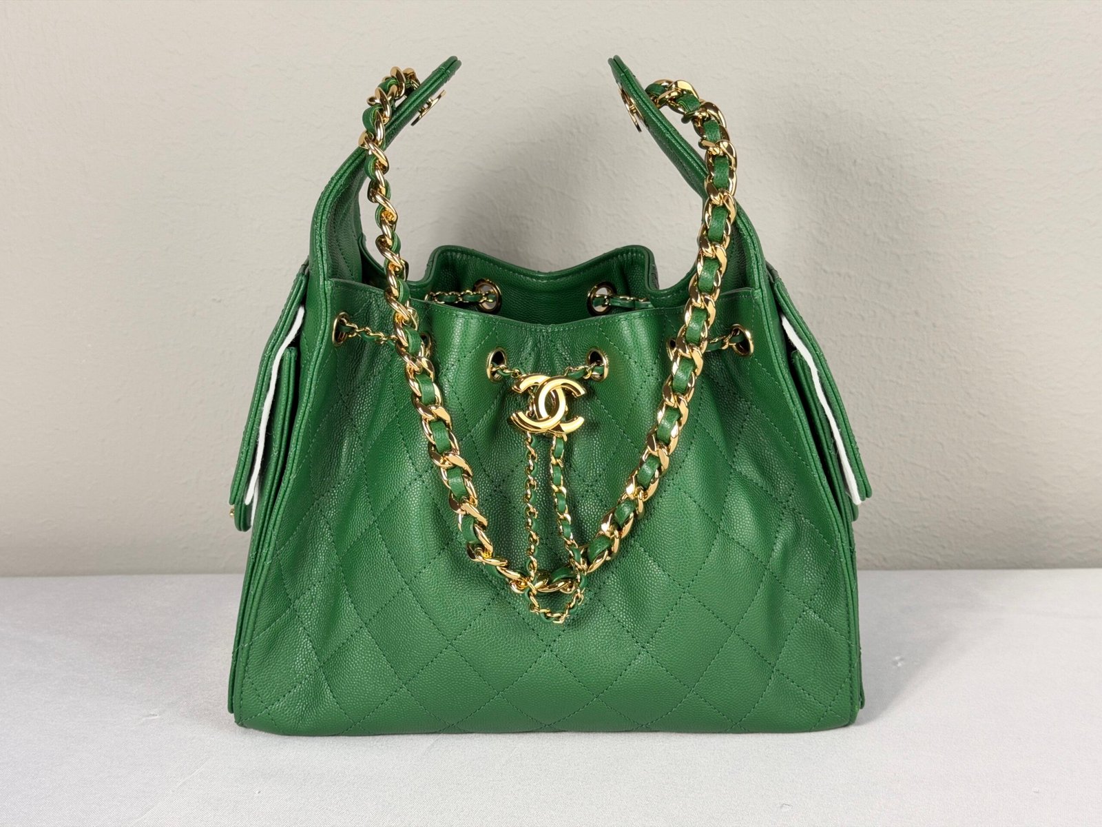 Chanel 26A Green Caviar Small 25 Hobo Bag with Shiny Gold Hardware