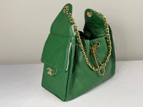 Chanel 26A Green Caviar Small 25 Hobo Bag with Shiny Gold Hardware