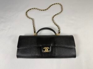 IMG_2454 Chanel 26A Black Lizard Print East West Clutch