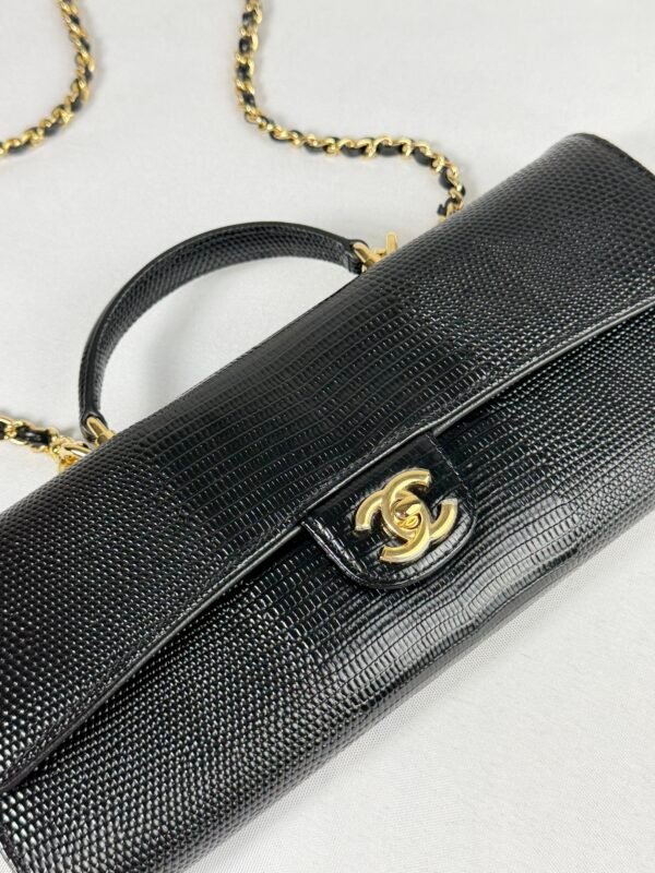 Chanel 26A Black Lizard Print East West Clutch