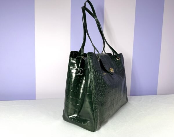 Chanel 26A Emerald Green Croc Embossed Shopping Tote