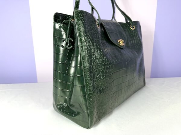 Chanel 26A Emerald Green Croc Embossed Shopping Tote