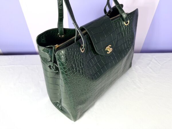Chanel 26A Emerald Green Croc Embossed Shopping Tote