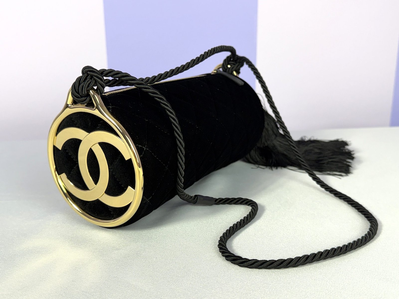 Chanel 26A Black Velvet Tassel Clutch