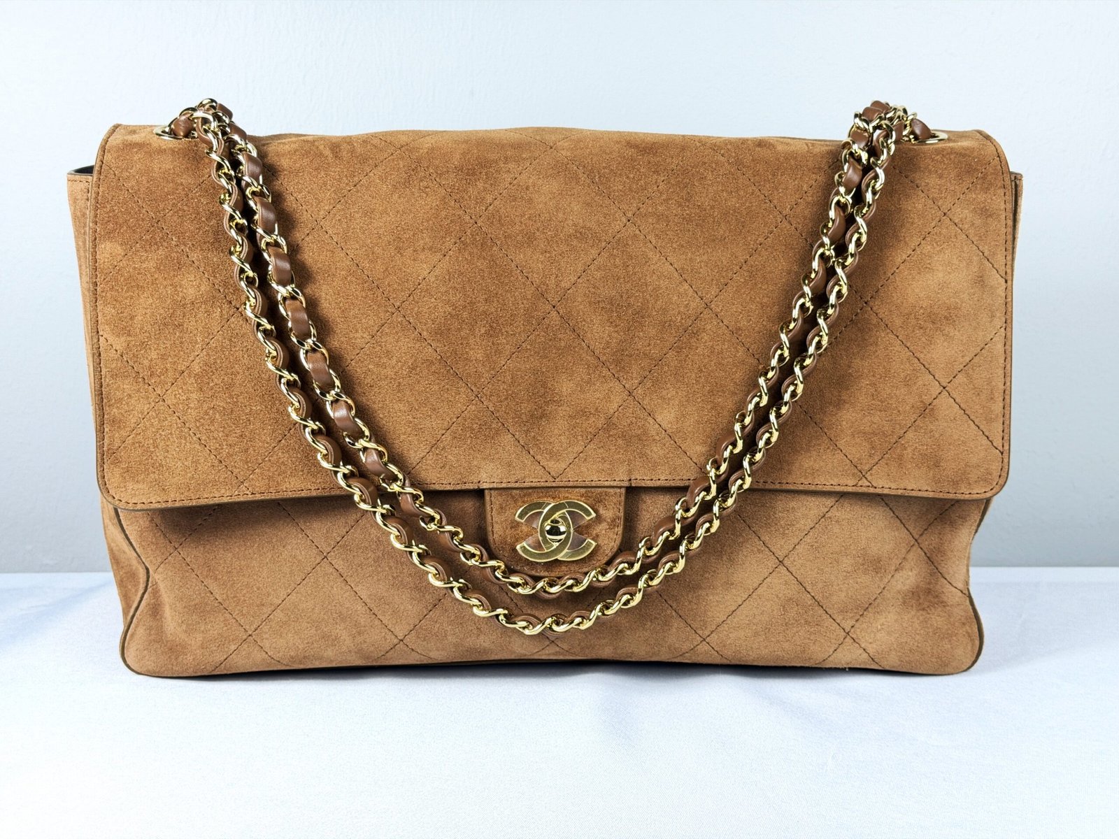 Chanel 26A Camel Suede Souplissimo Maxi Flap （Size : 16″ x 10″ x 5″)