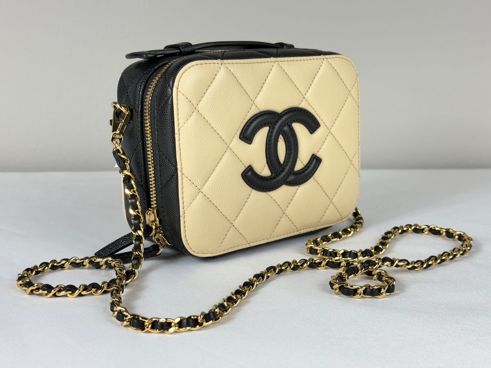 Chanel 26B Beige Caviar Neo Filigree with Chain