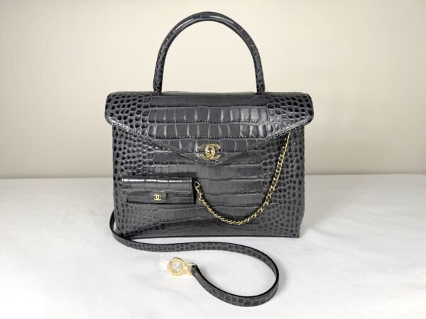 Chanel 26A Dark Grey Croc Embossed Fifth Avenue Tote
