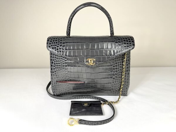 Chanel 26A Dark Grey Croc Embossed Fifth Avenue Tote