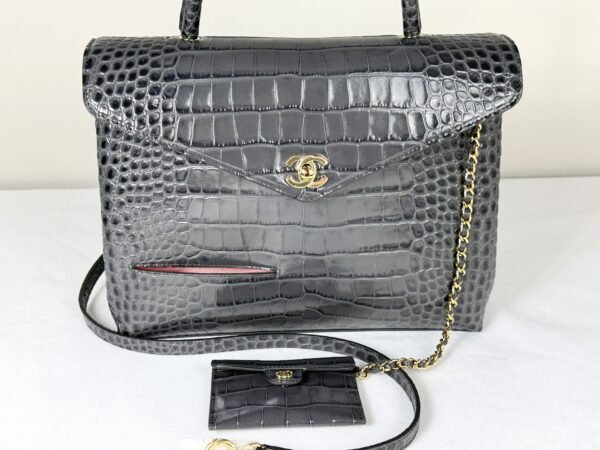 Chanel 26A Dark Grey Croc Embossed Fifth Avenue Tote