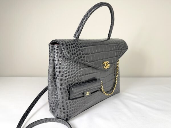 Chanel 26A Dark Grey Croc Embossed Fifth Avenue Tote