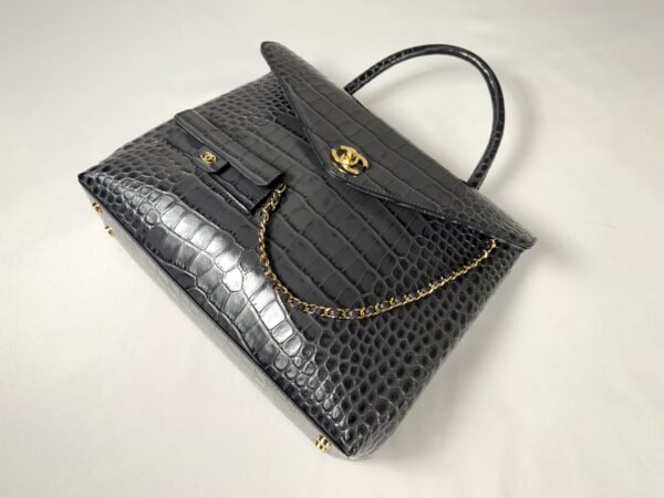 Chanel 26A Dark Grey Croc Embossed Fifth Avenue Tote