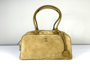 Chanel 26B Beige Suede Large Bowling Bag