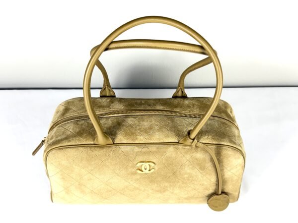Chanel 26B Beige Suede Large Bowling Bag