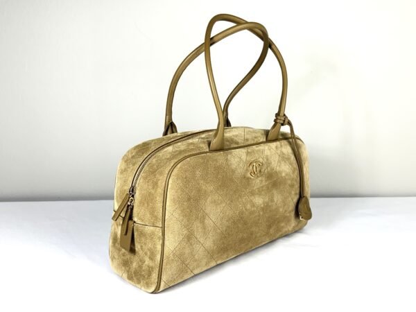 Chanel 26B Beige Suede Large Bowling Bag