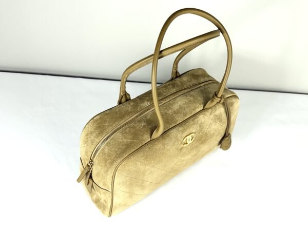 Chanel 26B Beige Suede Large Bowling Bag