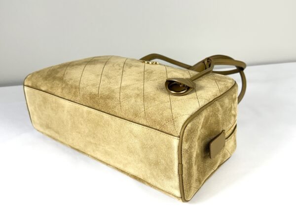 Chanel 26B Beige Suede Large Bowling Bag