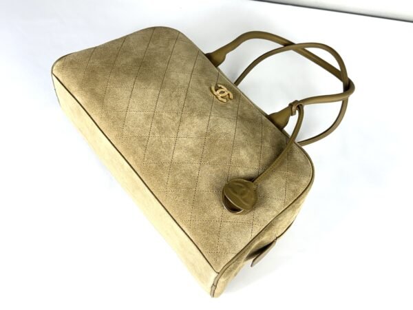 Chanel 26B Beige Suede Large Bowling Bag